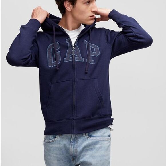 Gap Men's Heritage Logo Full Zip Hoodie Sweater Navy Size XL - Picture 1 of 6